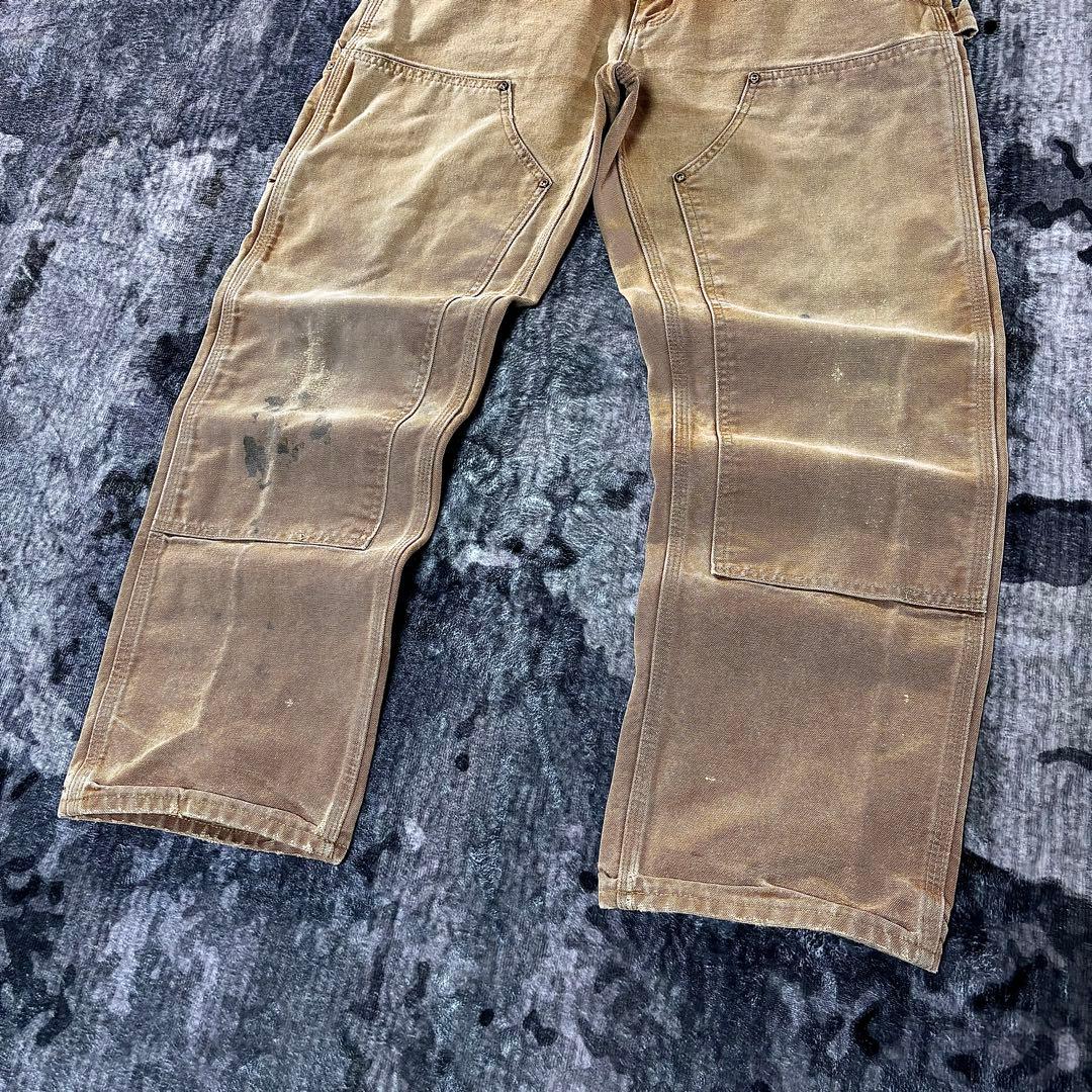 コメ欄セール！USA製 良フェード ブラウン ダブルニー 金ボタン ゆるだぼ