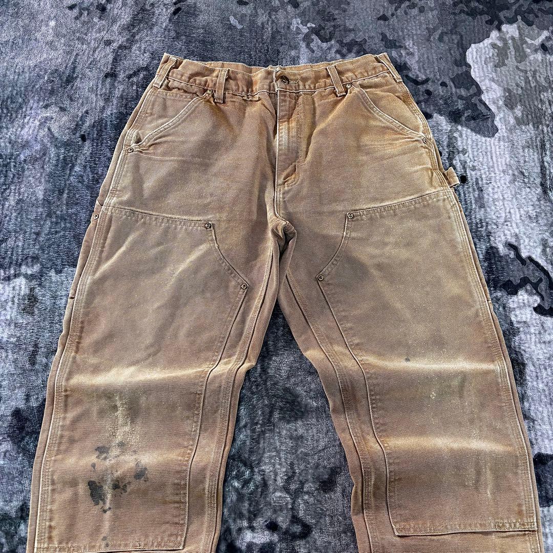 コメ欄セール！USA製 良フェード ブラウン ダブルニー 金ボタン ゆるだぼ