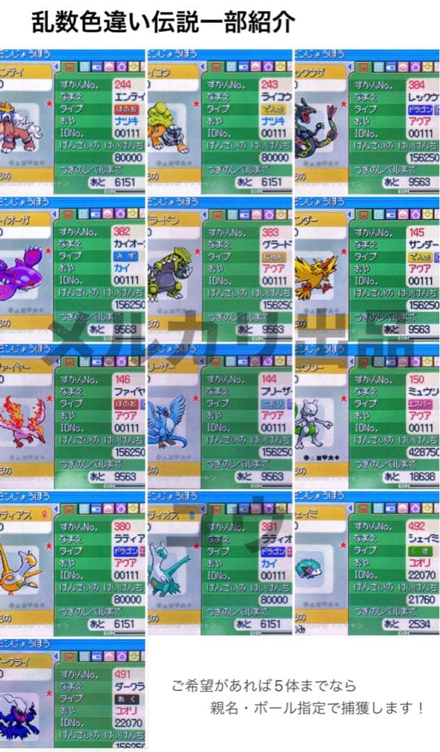 正規 乱数色違い伝説・配信ポケモン完備 メロボ乱数 ポケモン ソウルシルバー