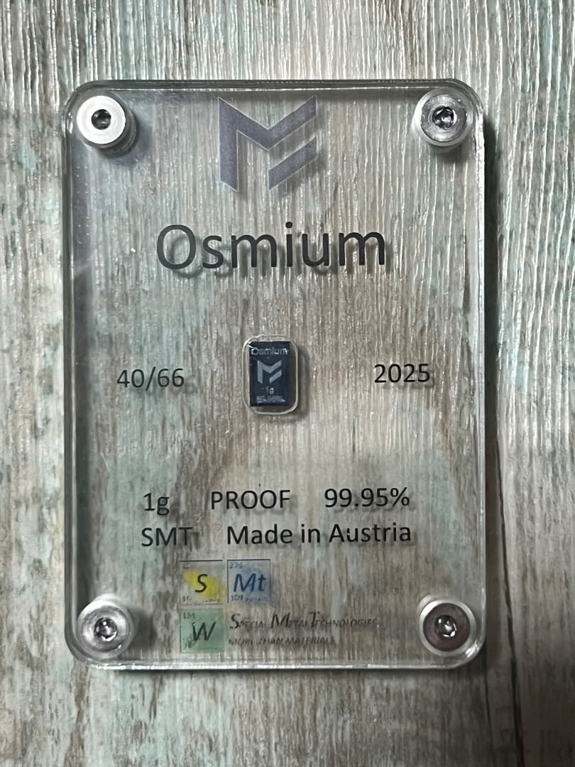 最後 40/66 原子番号76 オスミウム 1g 99.95% Osmium