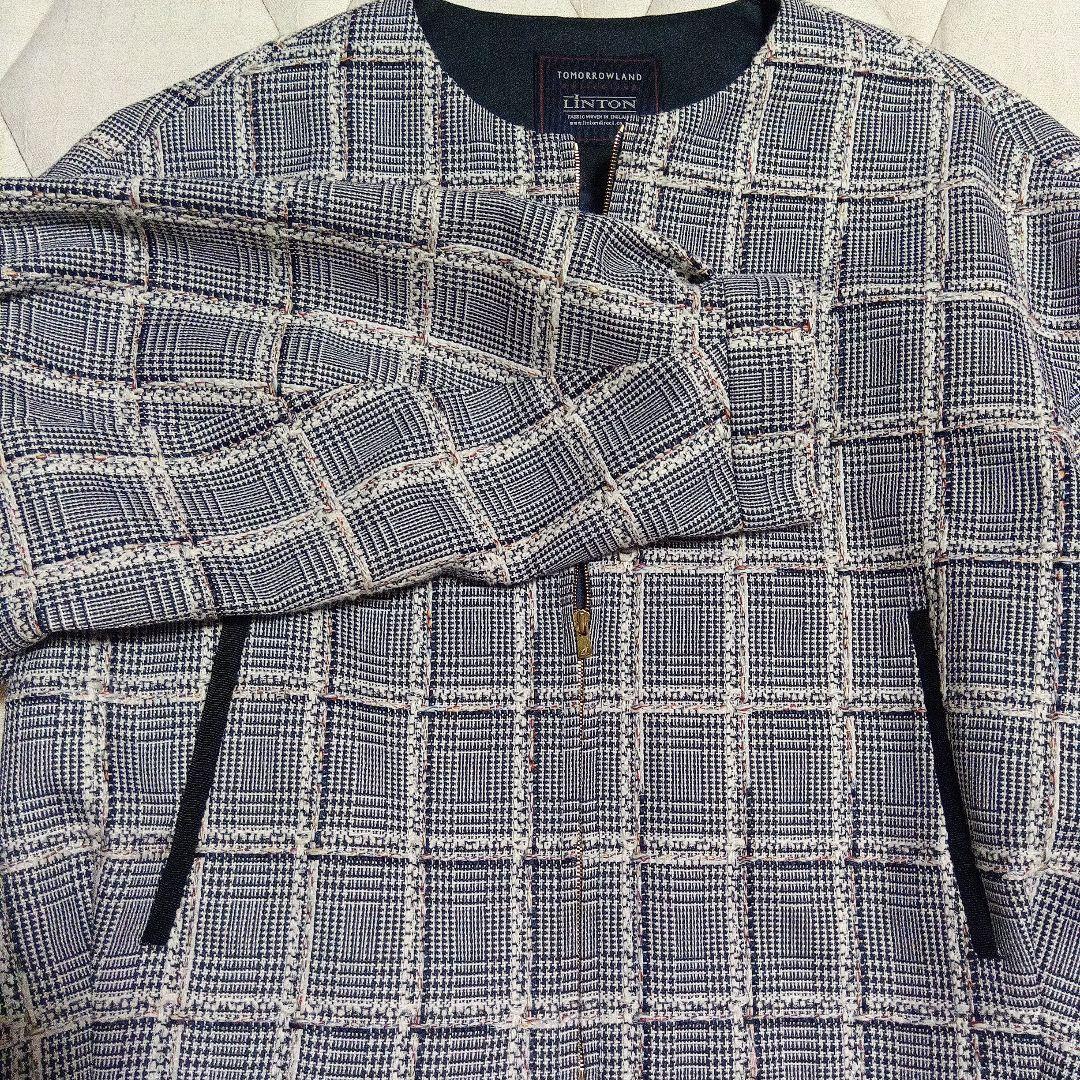 お値下【未使用品】TOMORROWLANDノーカラーグレンチェックジャケット36