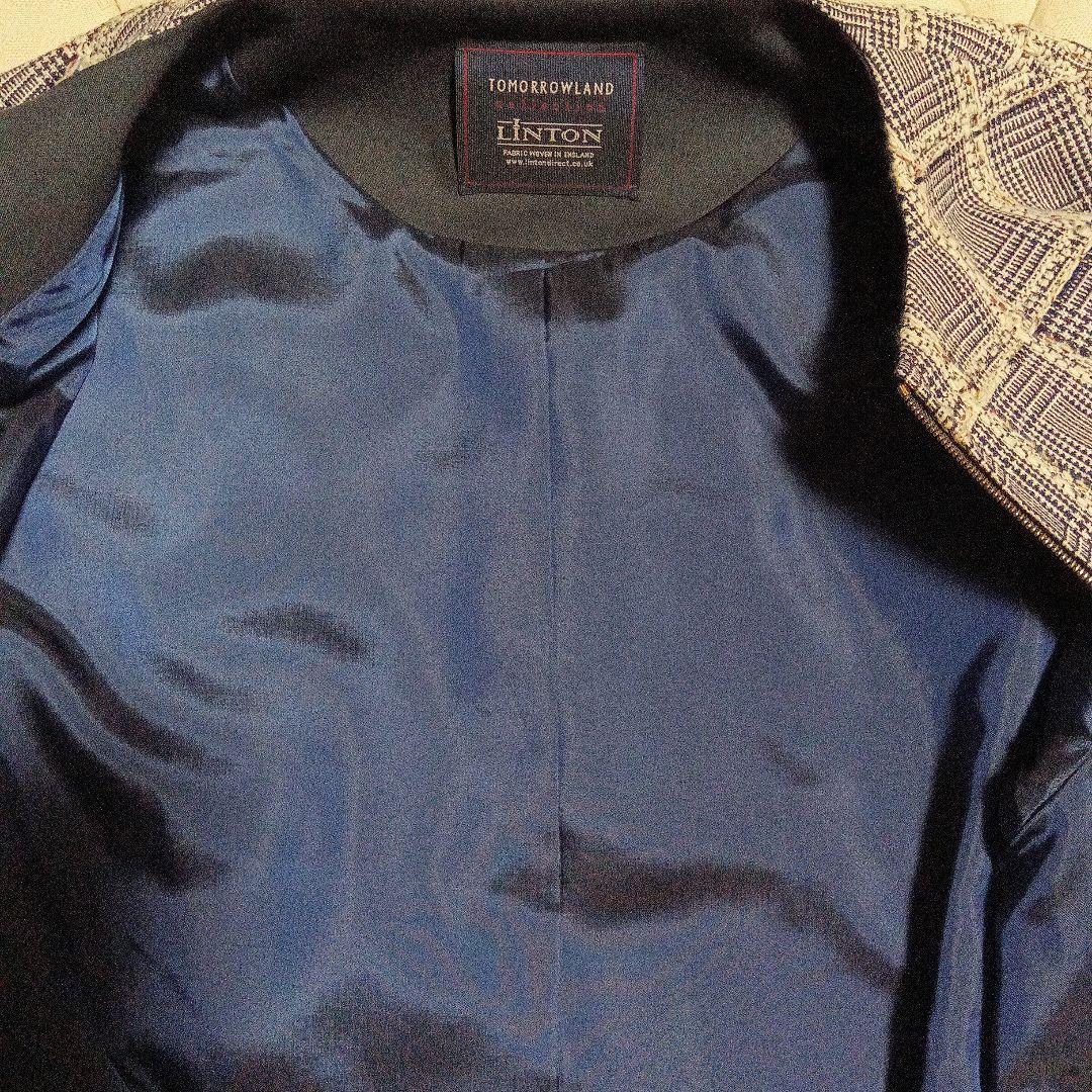 お値下【未使用品】TOMORROWLANDノーカラーグレンチェックジャケット36