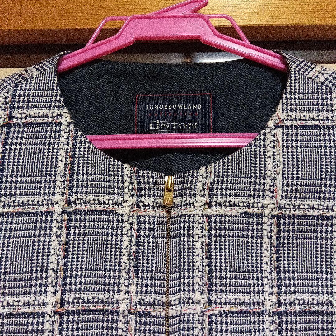 お値下【未使用品】TOMORROWLANDノーカラーグレンチェックジャケット36