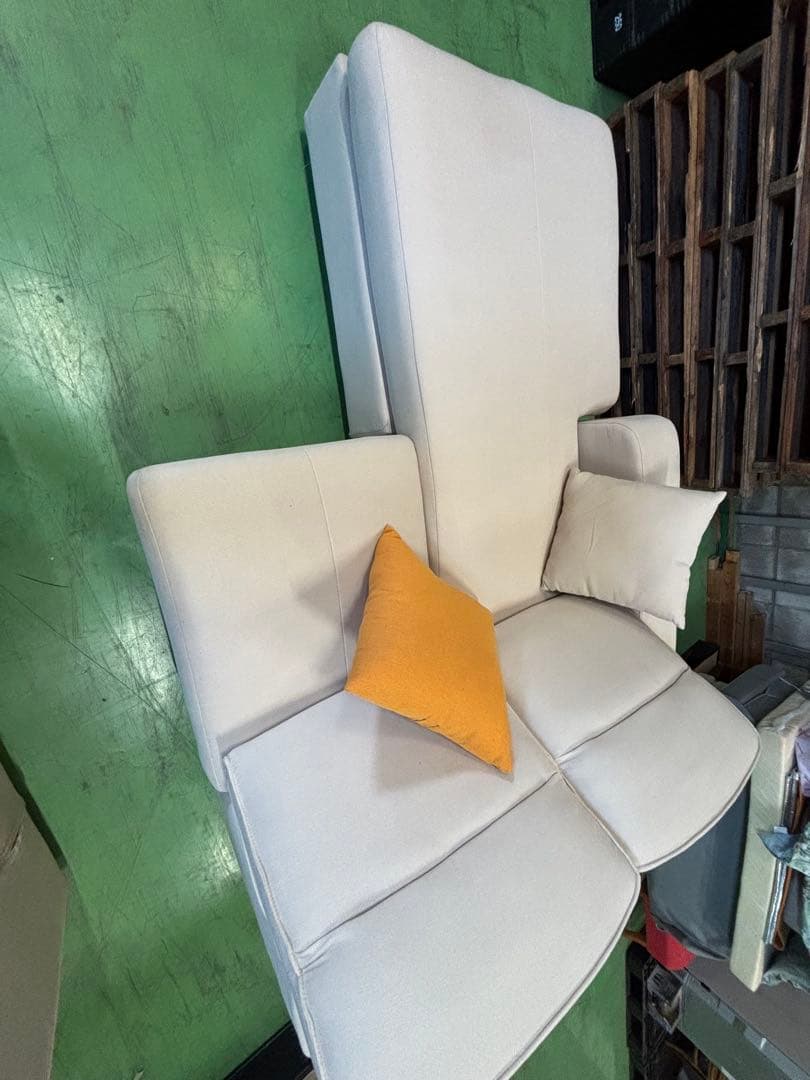 ベージュ L字型ファブリックソファ カウチ付き