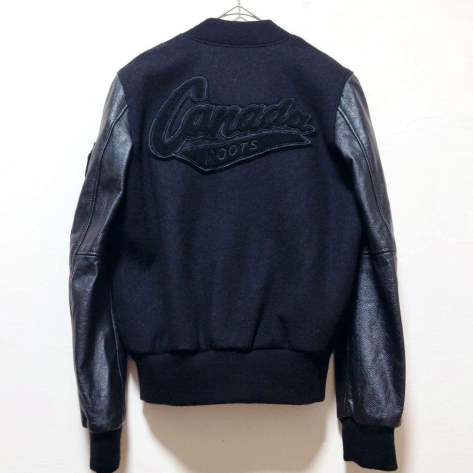 Roots バーシティジャケット 袖革ウールスタジャン黒 サイズ4