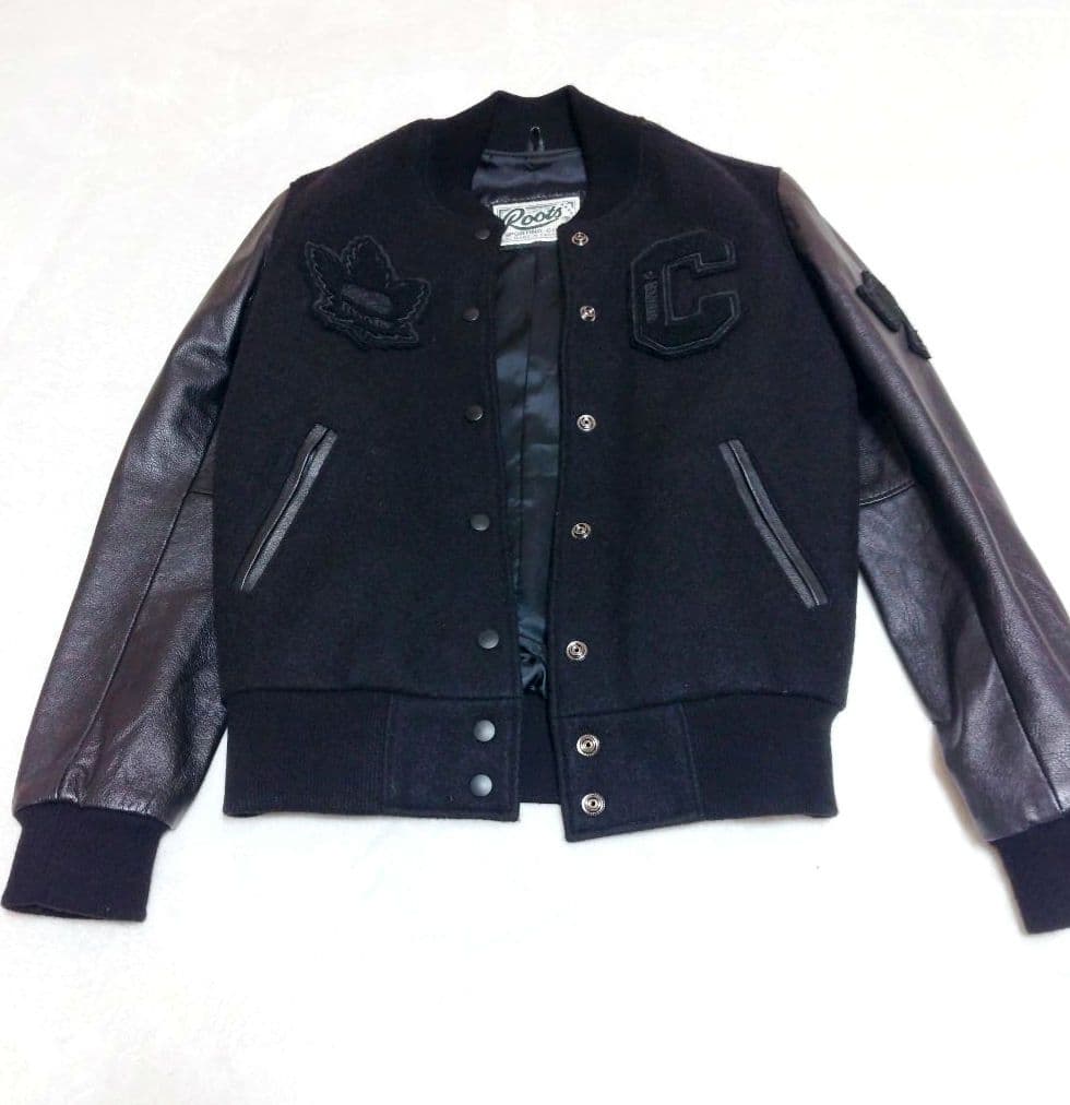 Roots バーシティジャケット 袖革ウールスタジャン黒 サイズ4