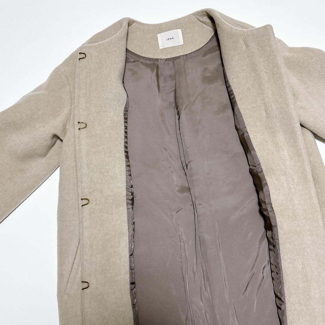 美品✨イエナ ラムウール ノーカラー ロングコート コクーン ベージュ 完売品