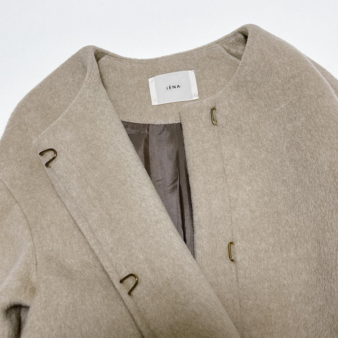 美品✨イエナ ラムウール ノーカラー ロングコート コクーン ベージュ 完売品