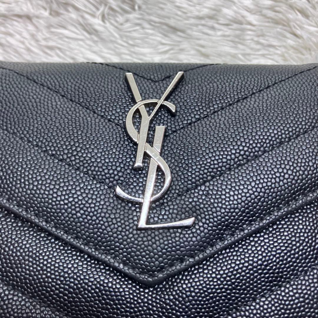 美品✨ サンローラン 三つ折り財布 カサンドラ キャビアスキンYSL レター型
