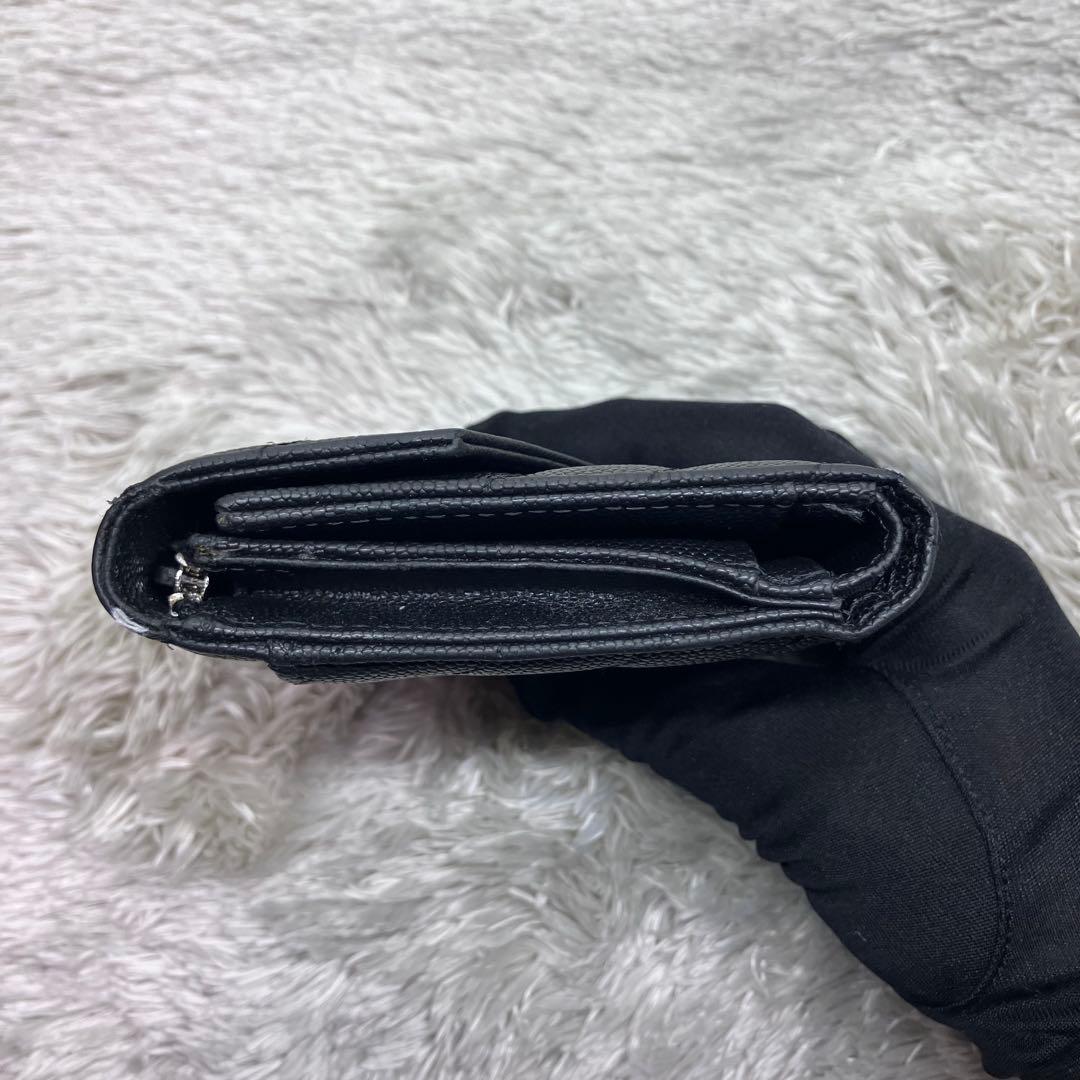 美品✨ サンローラン 三つ折り財布 カサンドラ キャビアスキンYSL レター型