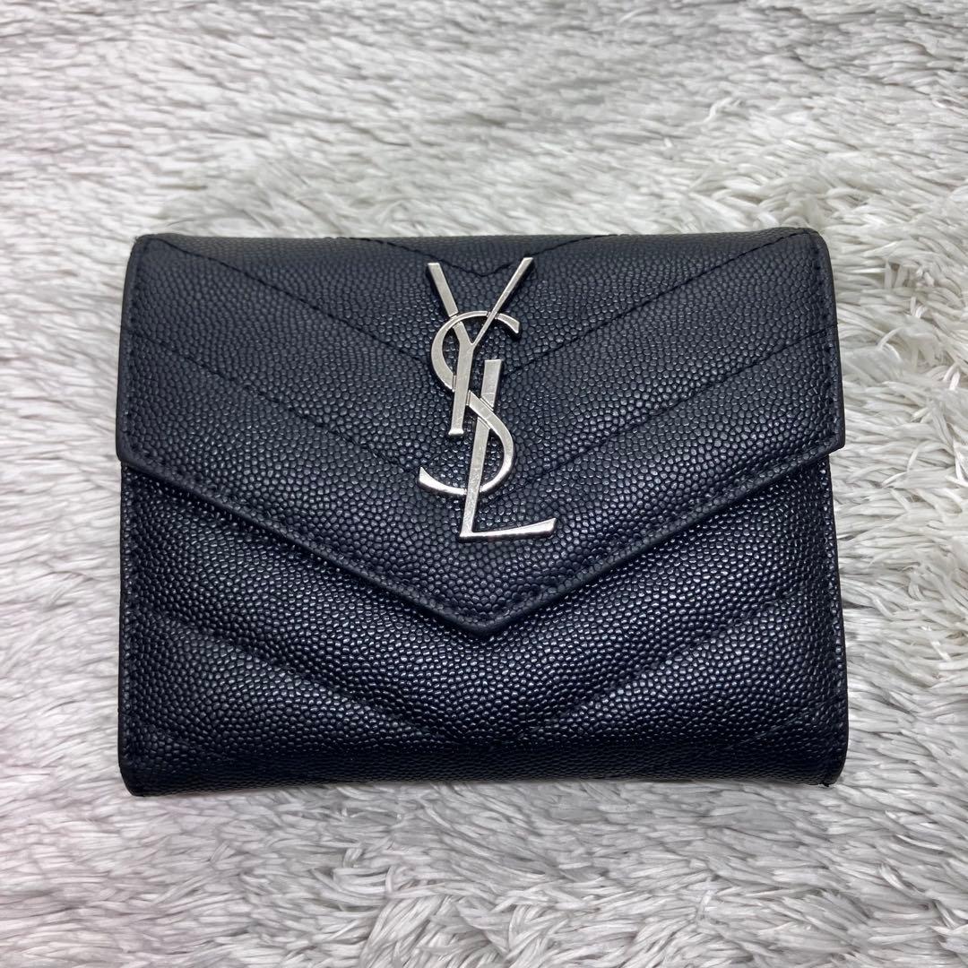 美品✨ サンローラン 三つ折り財布 カサンドラ キャビアスキンYSL レター型