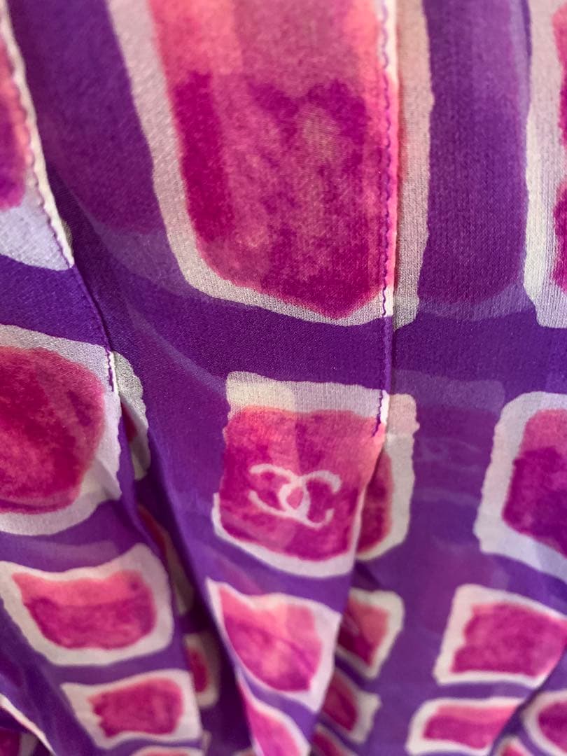 CHANEL チェックCHANEL柄フレアスカート 紫ピンク未使用品