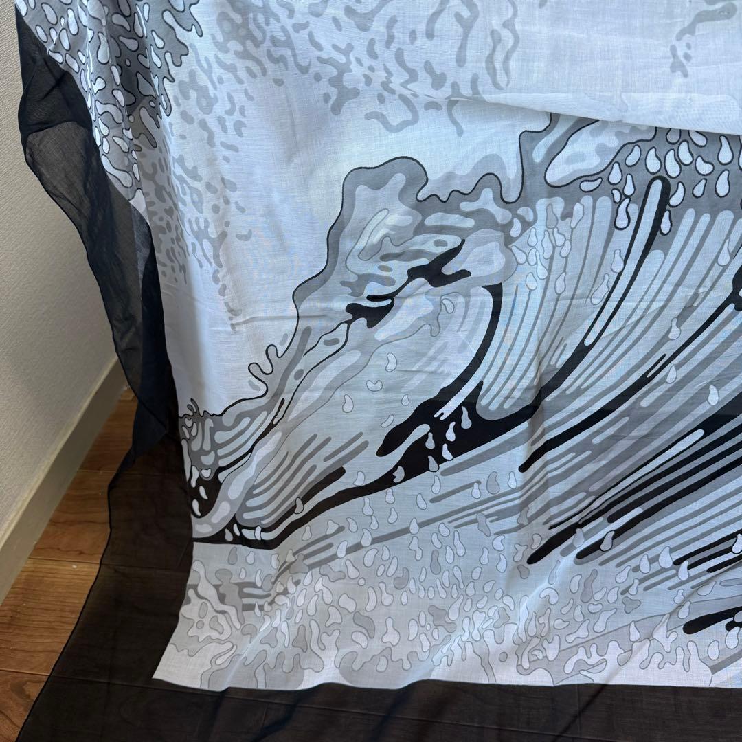 エルメス カレ ショール スカーフ ウェーブ柄 コットン ブラック 大判ストール