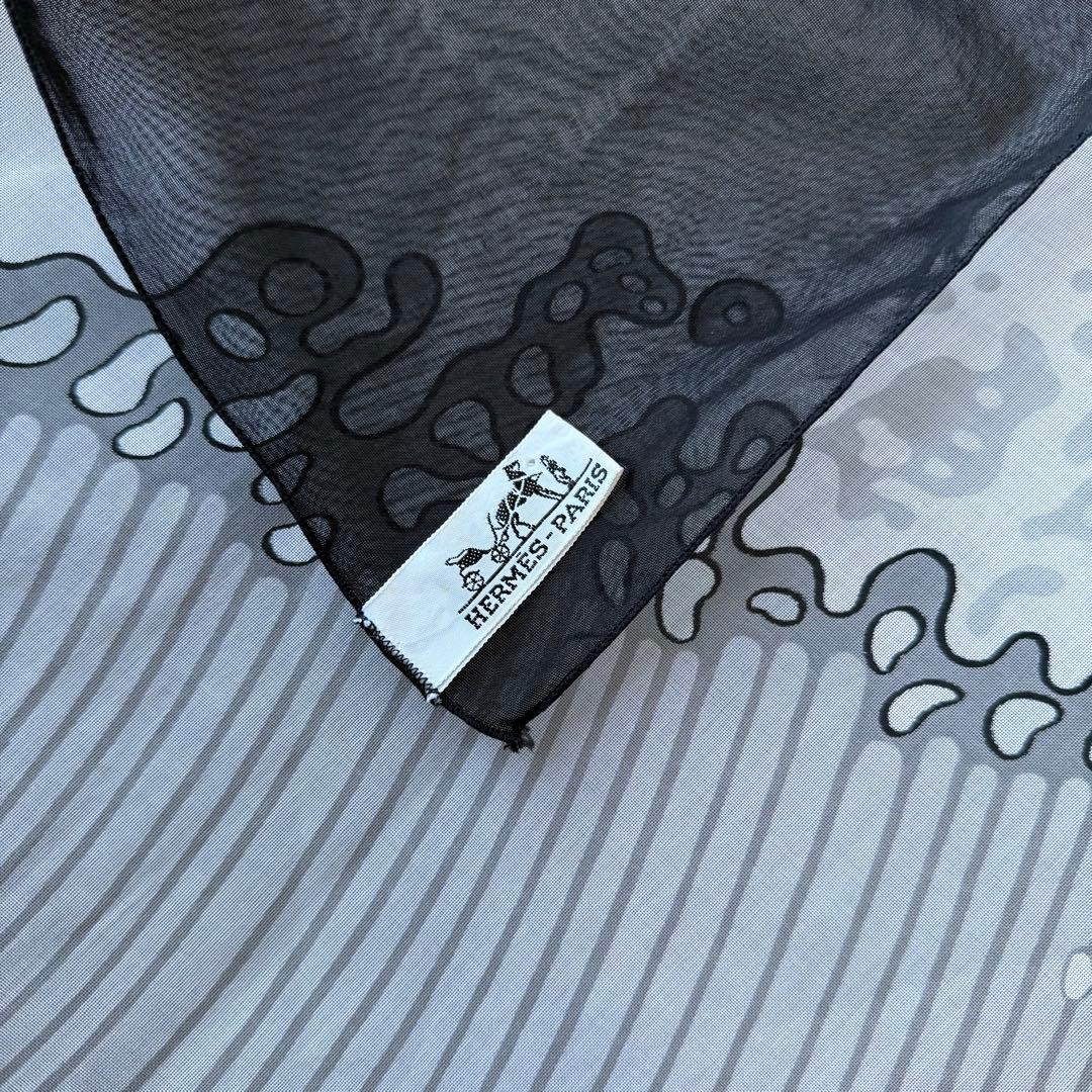 エルメス カレ ショール スカーフ ウェーブ柄 コットン ブラック 大判ストール