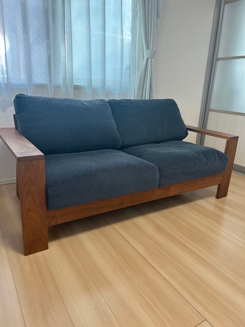 【送料込み】ソファ 2人掛け 木製フレーム ウォールナット