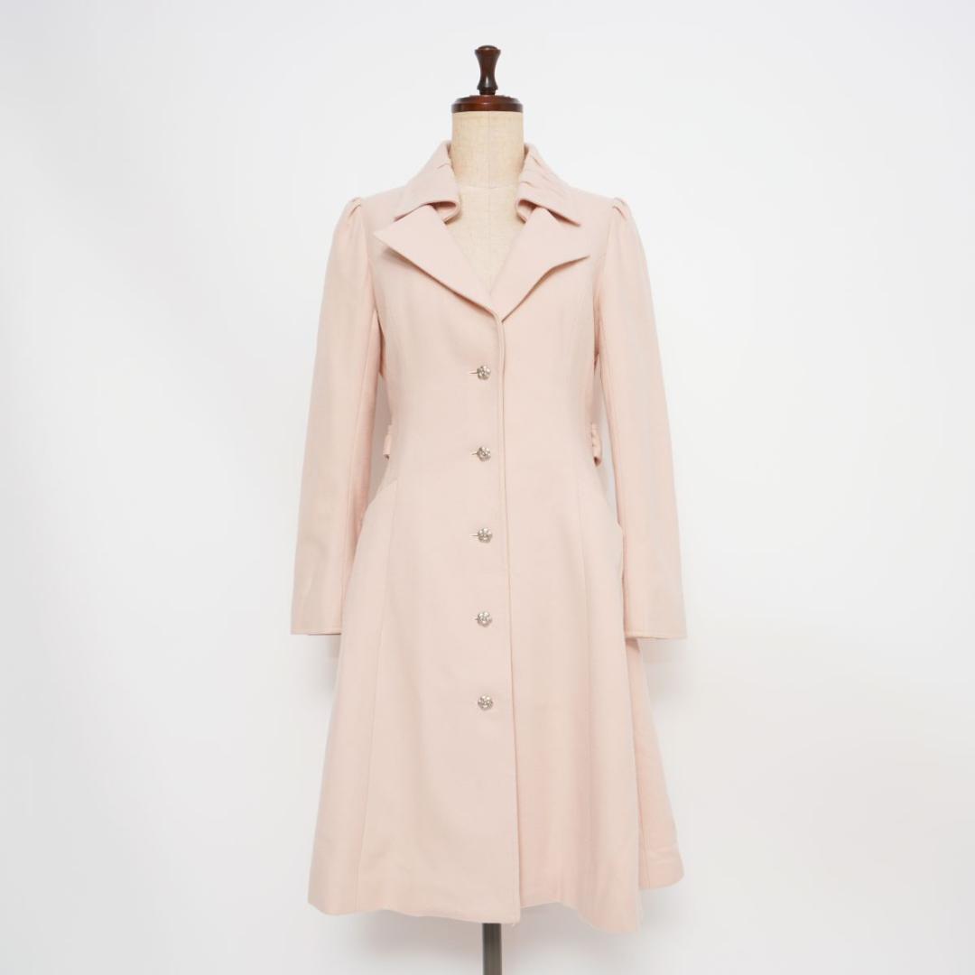 Rene カメリアボタンチェスターコート Aライン ピンク サイズ34*JD61