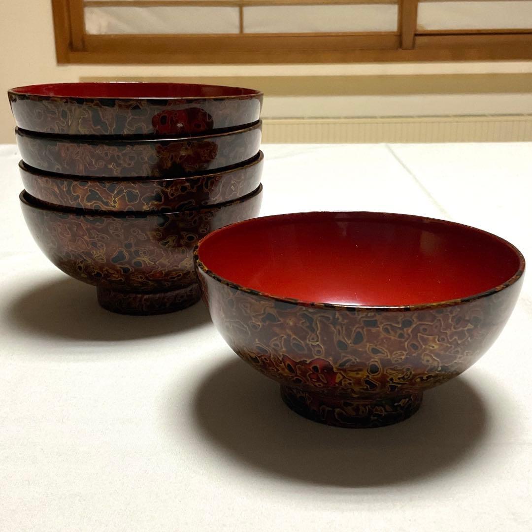 津軽塗り お椀5客セット 和食器 漆器 汁椀 ヴィンテージ