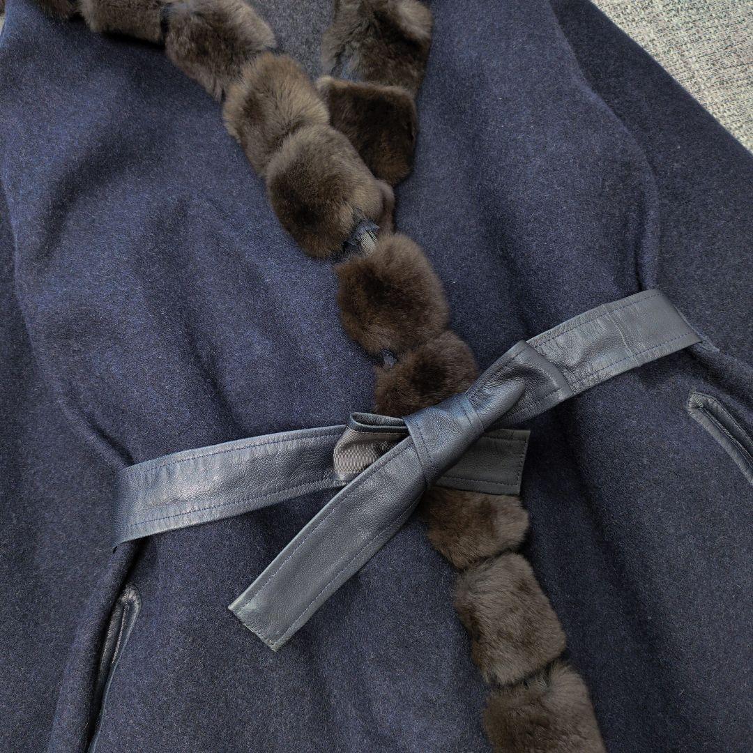 ロロピアーナ　イタリア製　カシミヤウール　リアルファー　ポンチョコート