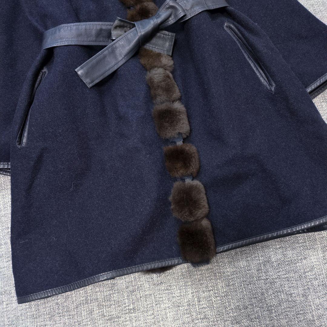 ロロピアーナ　イタリア製　カシミヤウール　リアルファー　ポンチョコート