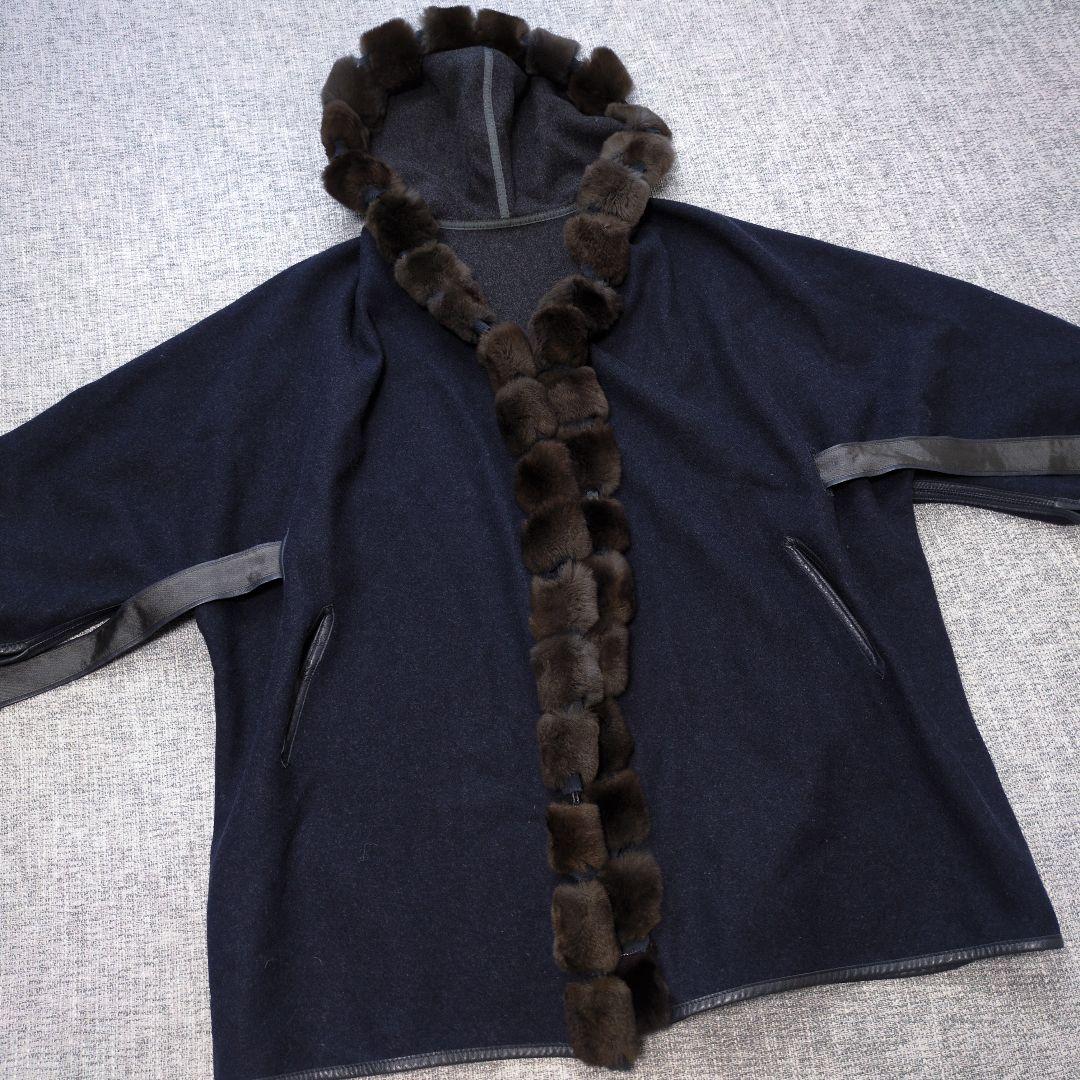 ロロピアーナ　イタリア製　カシミヤウール　リアルファー　ポンチョコート