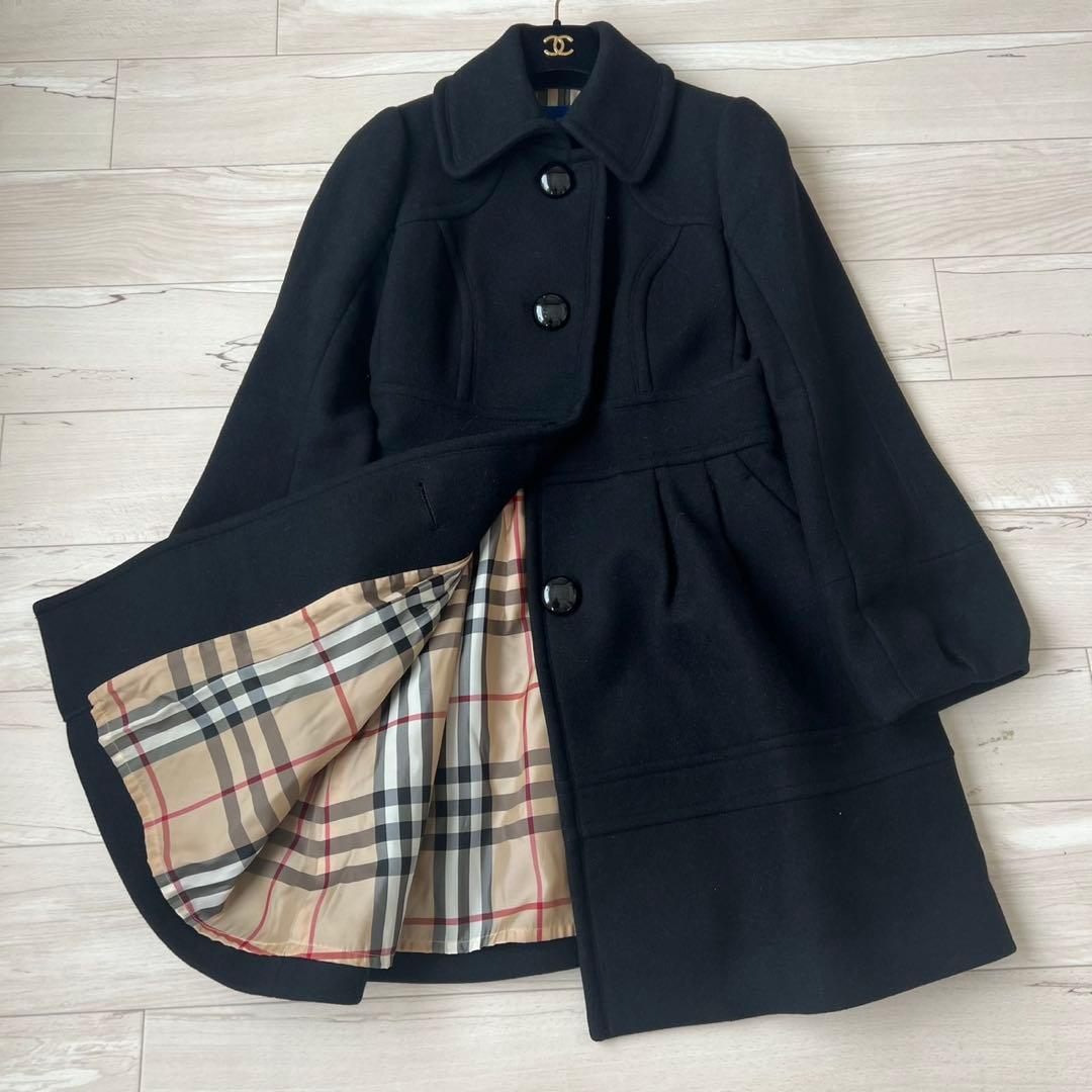 バーバリーブルーレーベル　ウールコート　チェック　Aライン　フレアスリーブ