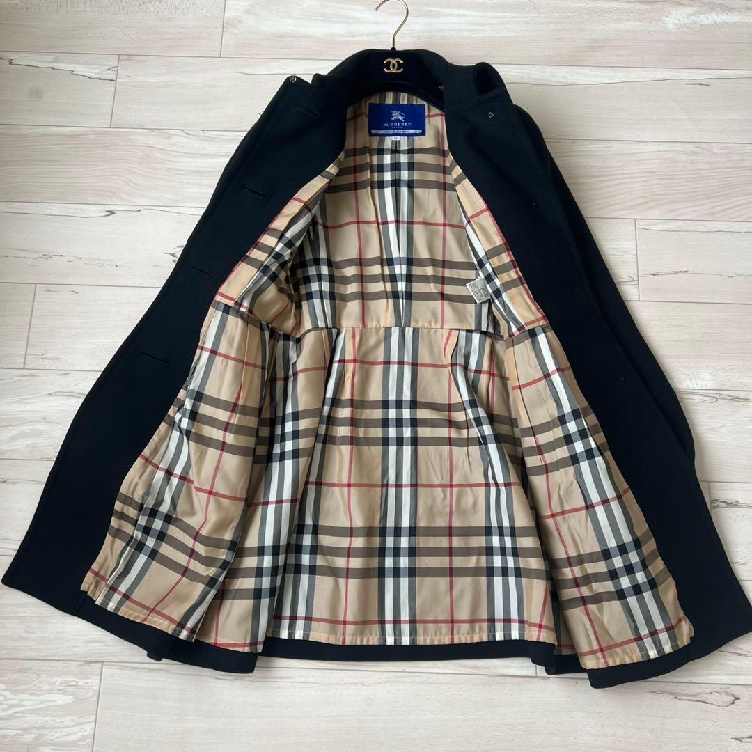 バーバリーブルーレーベル　ウールコート　チェック　Aライン　フレアスリーブ