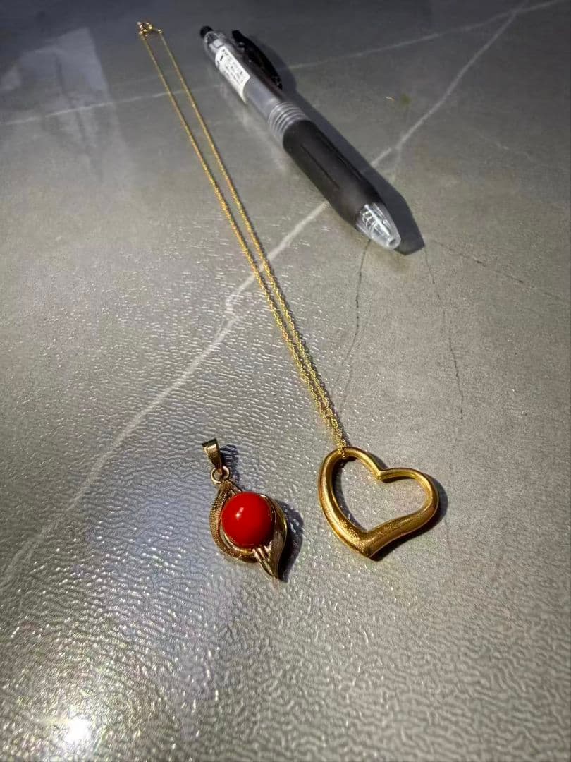 k18ゴールド ネックレス 14K赤珊瑚