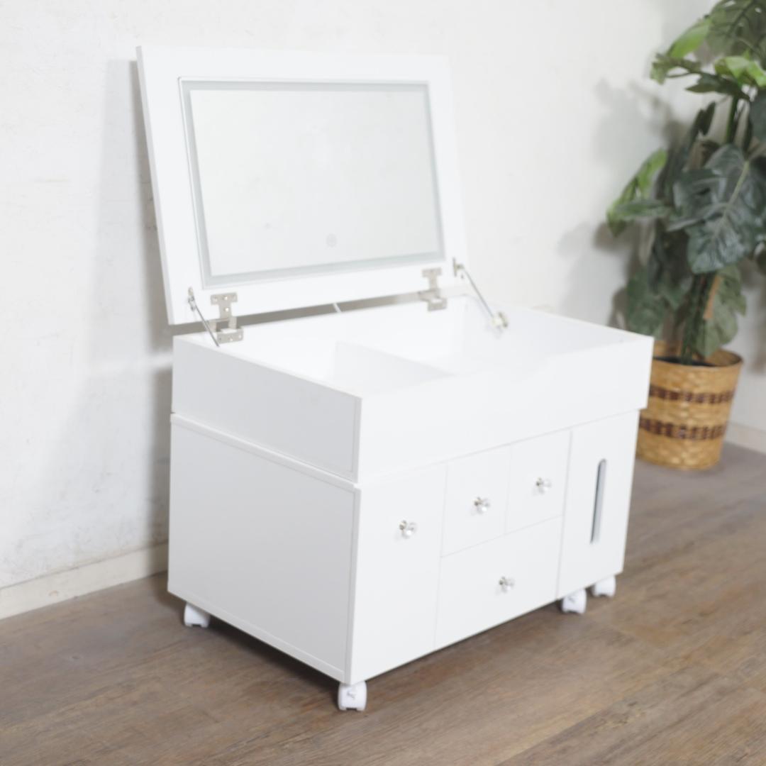 ◆セール◆【新品】LED女優ライト付き　伸縮式コスメワゴン　可動式ミラー