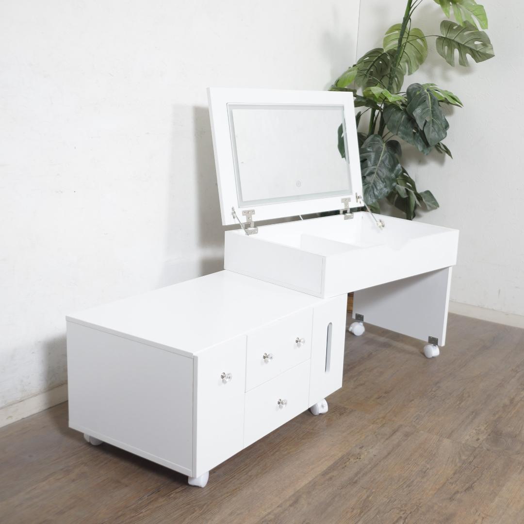 ◆セール◆【新品】LED女優ライト付き　伸縮式コスメワゴン　可動式ミラー