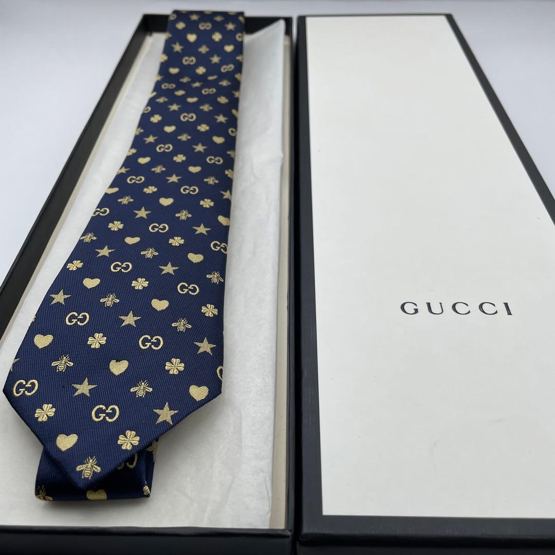 ✨極美品✨GUCCI ネクタイ 現行 シンボルズ 7cm 星 蜂 bee 刺繍
