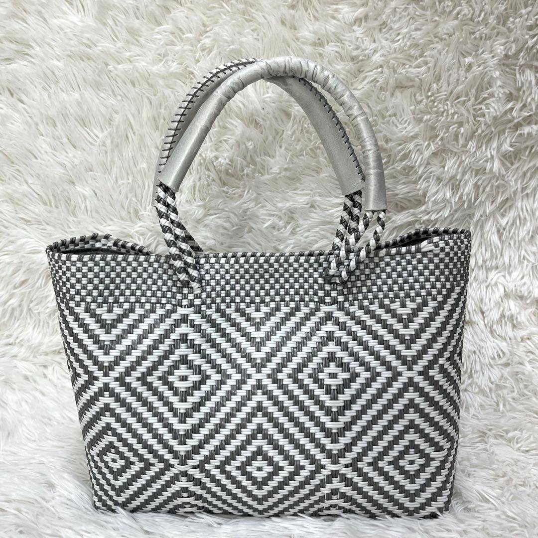 【極美品✨】WOVEN メキシコ製 メルカド カゴバッグ グレー/ホワイト