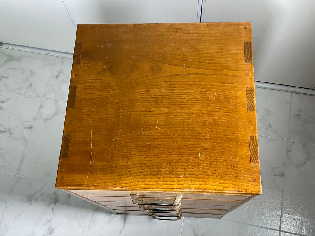 アンティーク　小引き出し 5段　ハンドル 金×黒　小箪笥　収納　古道具