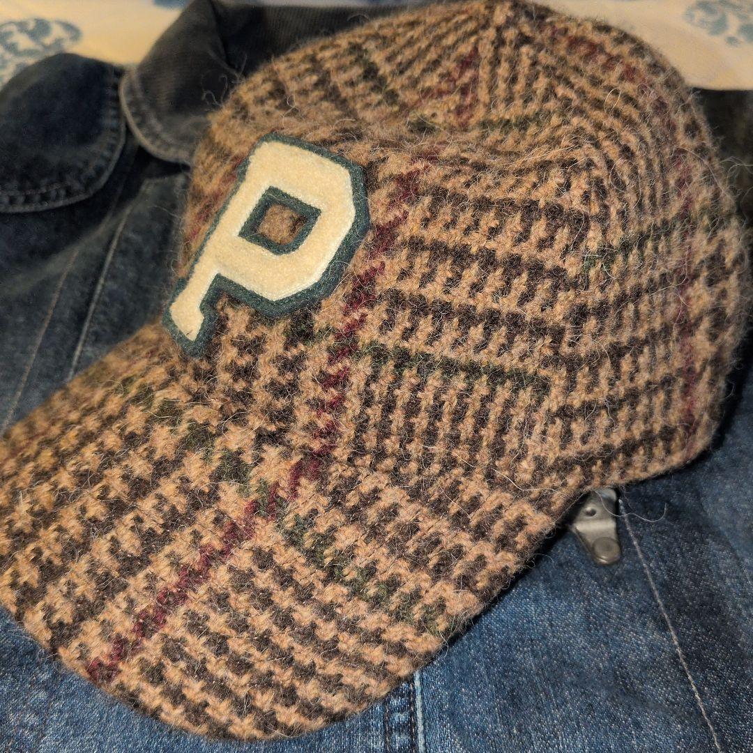 【美品】ラルフローレングレンチェックツイード ボールキャップ