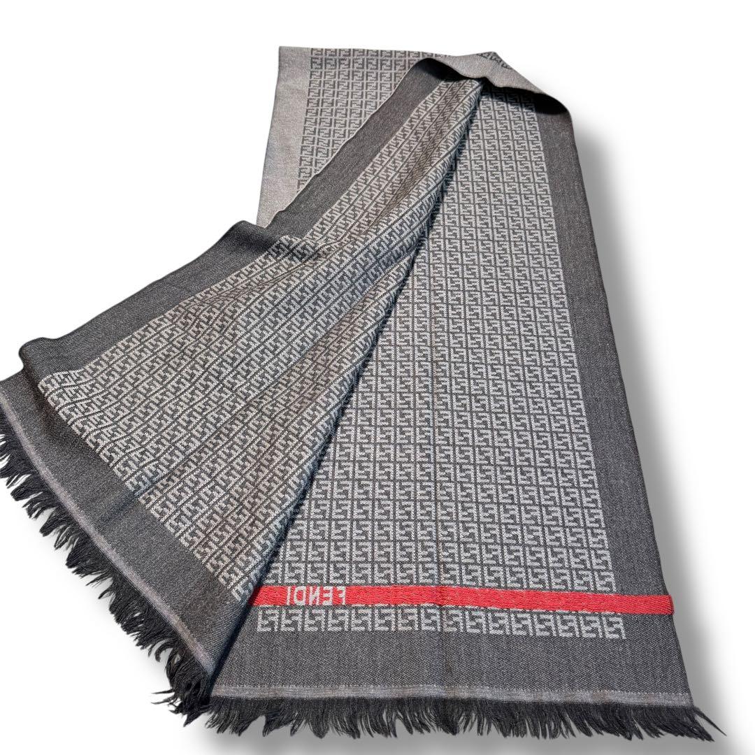 現行タグ‼️FENDI ズッカ柄 マフラー ストール 総柄 グレー ウール