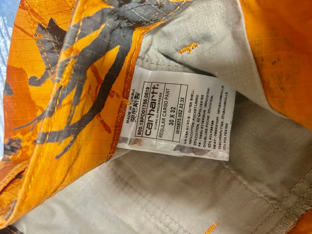 希少 Carhartt オレンジ ワークパンツ 木の枝と鳥プリント30/32