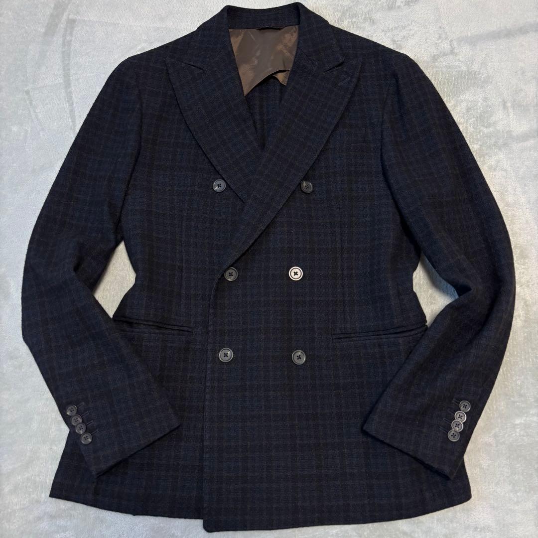 美品✨ ALTEA ダブル ブレスト テーラードジャケット チェック 48 紺
