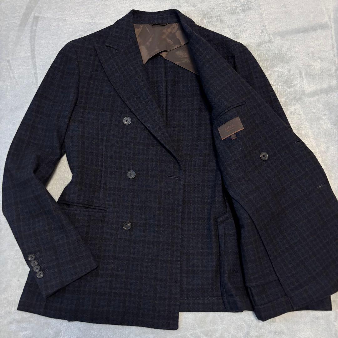 美品✨ ALTEA ダブル ブレスト テーラードジャケット チェック 48 紺