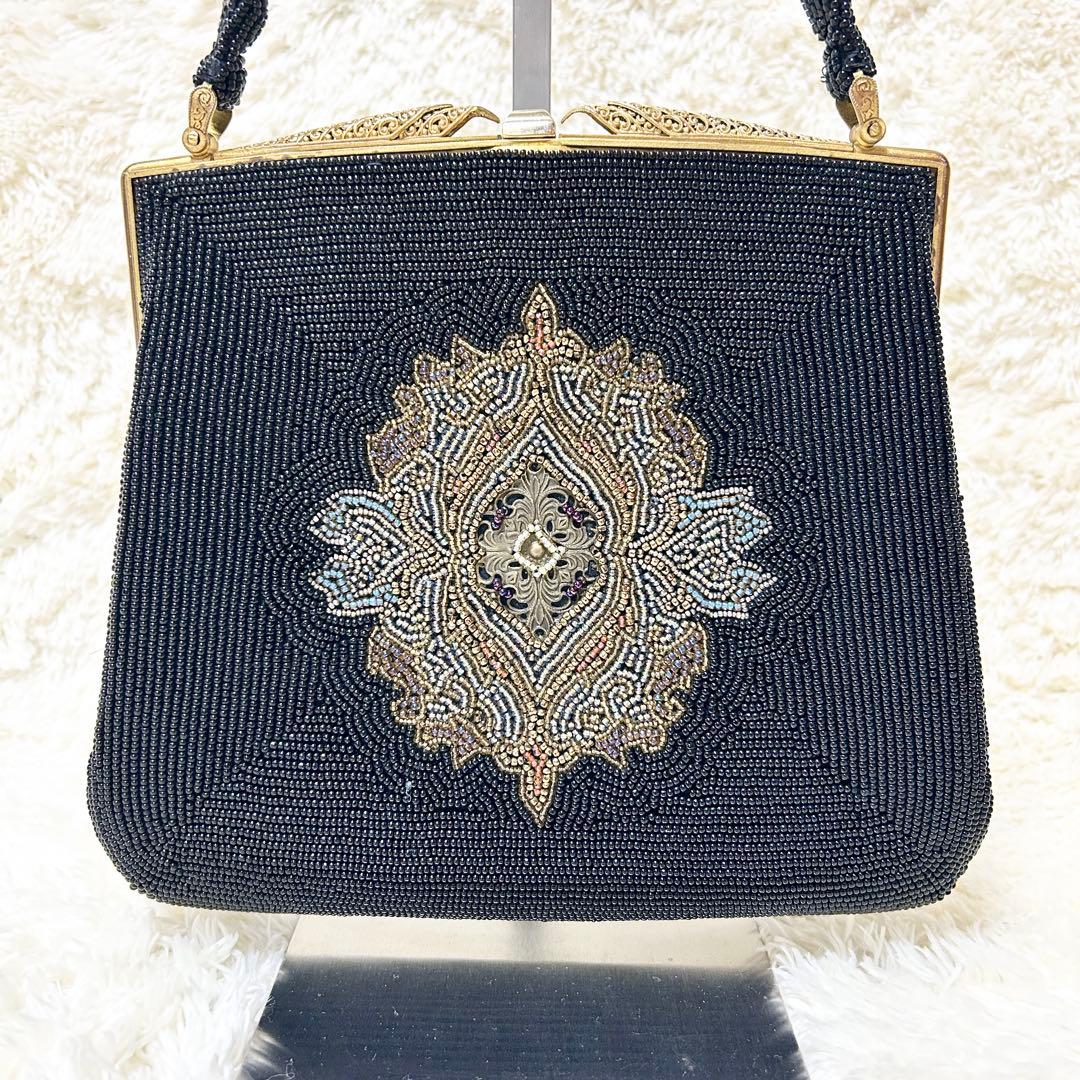 柏ビーズ フォーマルバッグ ビーズバッグ がま口 和装バッグ 冠婚葬祭 総ビーズ