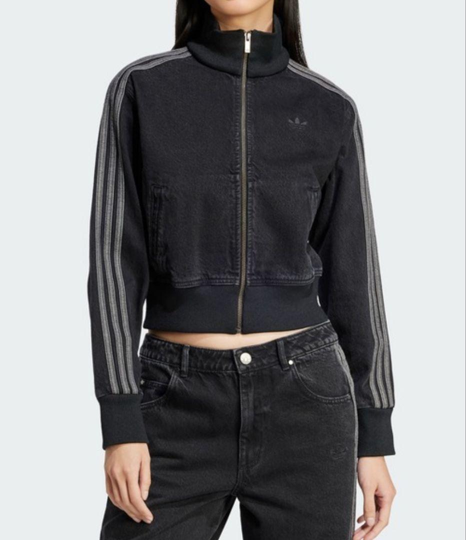 アディダス デニム ファイヤーバード トラックジャケット 黒 ジャージ 女性S