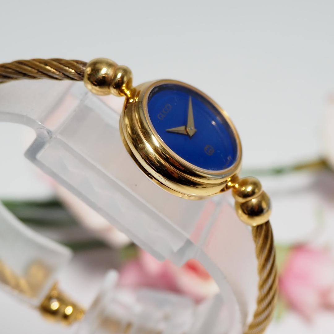美品 グッチ GUCCI バングルウォッチ ネイビー文字盤 腕時計 F608