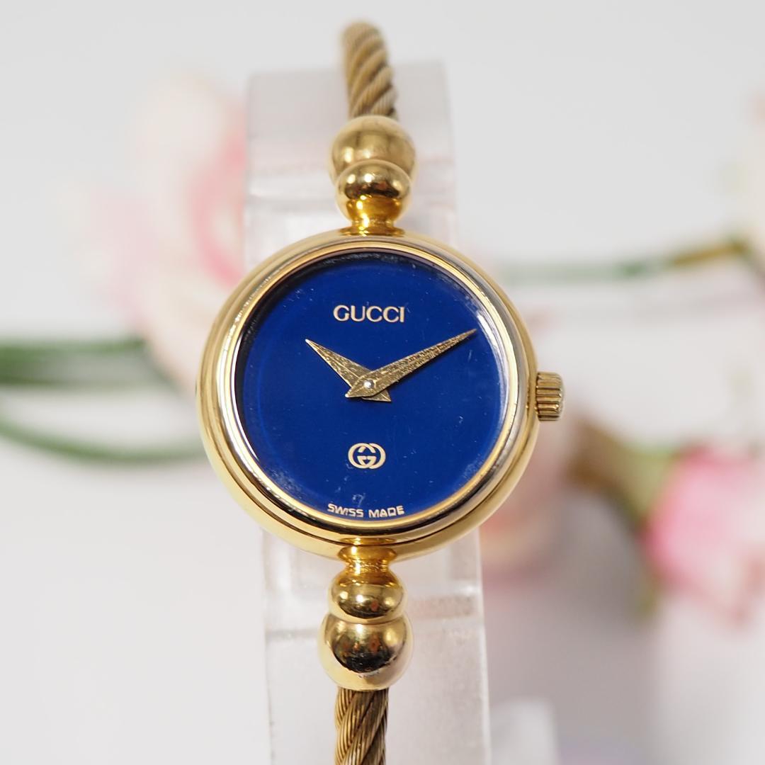 美品 グッチ GUCCI バングルウォッチ ネイビー文字盤 腕時計 F608