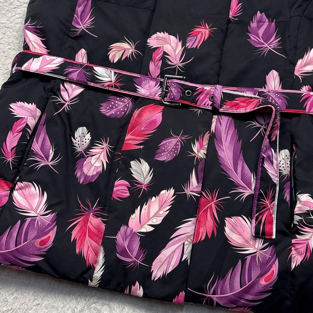 LEONARD レオナール ダウンベスト　フェザープリント　大きいサイズ
