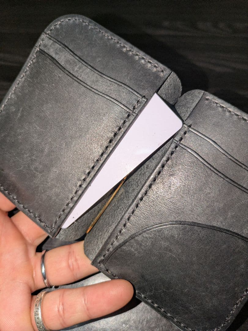 イタリアンレザー マネークリップ コンパクトウォレット 総手縫い ハンドメイド