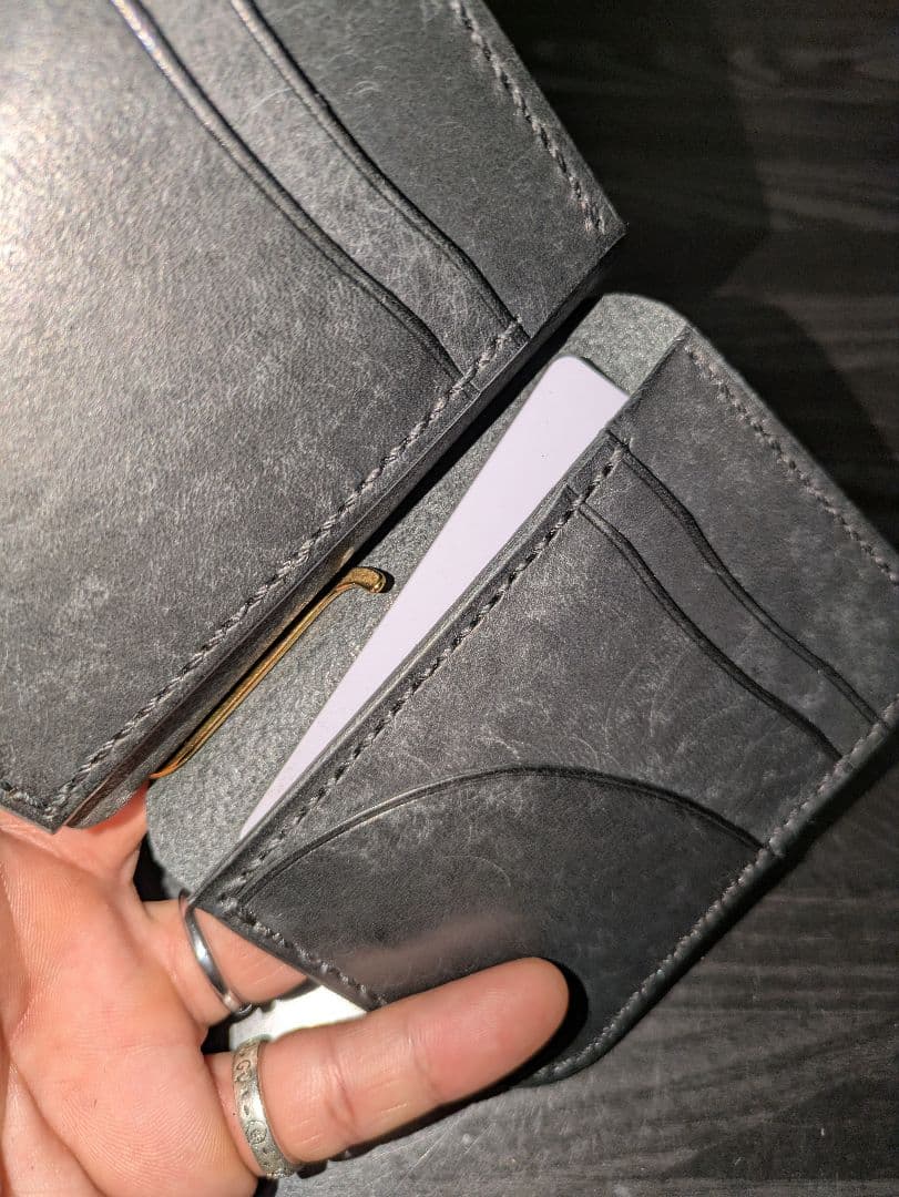 イタリアンレザー マネークリップ コンパクトウォレット 総手縫い ハンドメイド