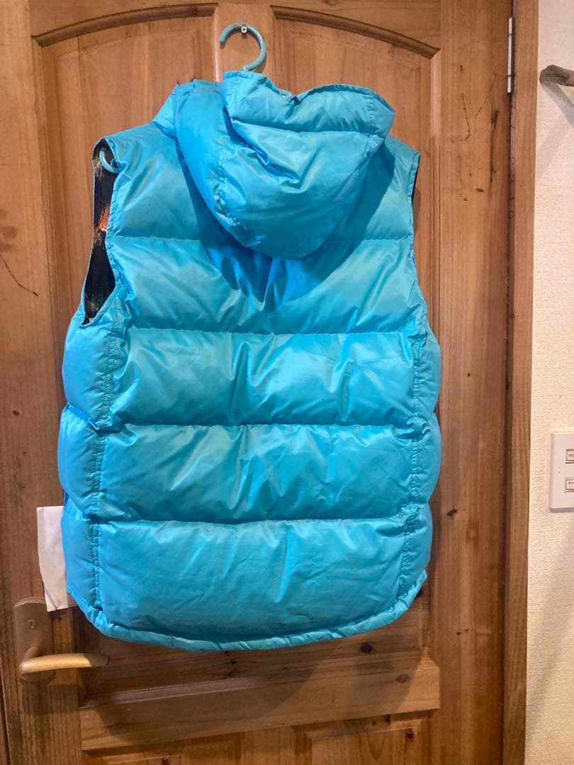 水色 フード付き ダウンベストダウン90%