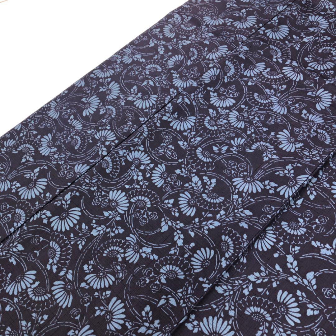 ☆ 単衣 紬 型染 蝶々 花模様 藍色 K-5266