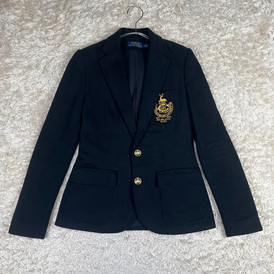 ポロラルフローレン 金ボタン 刺繍 エンブレム ブレザー S相当 ブラック