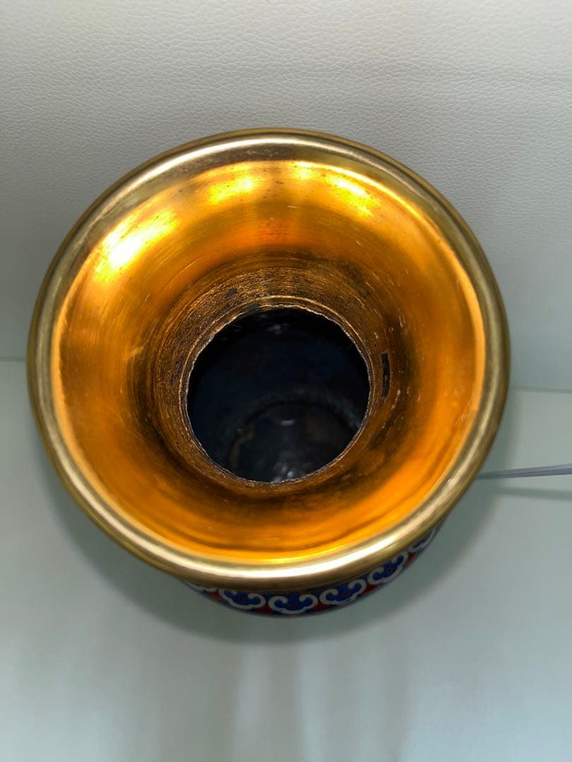 中国製　七宝焼花瓶 龍、鳳凰　台付き　中古品