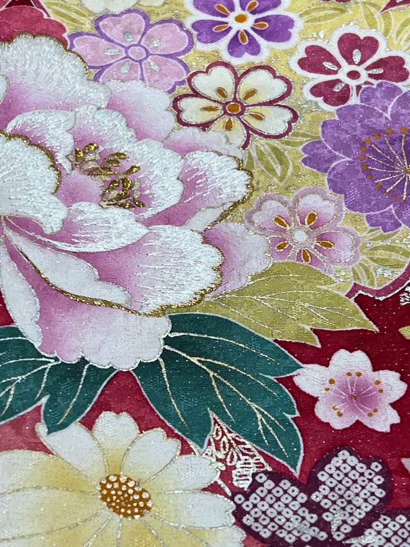 振り袖　フルセット　別誂長襦袢　成人式　赤　金彩加工　刺繍入り　銀通し　760