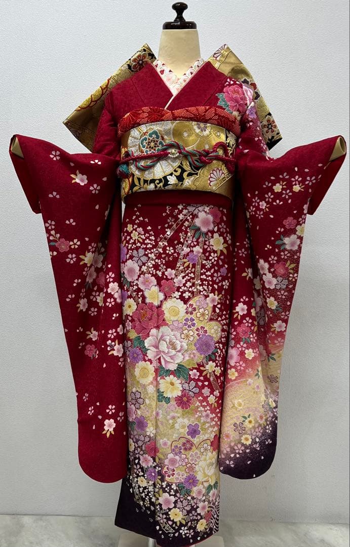 振り袖　フルセット　別誂長襦袢　成人式　赤　金彩加工　刺繍入り　銀通し　760